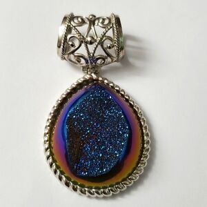 Sterling Silver 925 Chunky Druzy Omega Pendant